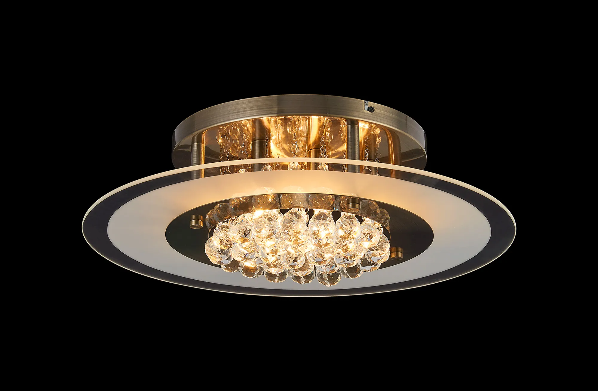 IL30022AB  Delmar Crystal  Flush Ceiling Round 6 Light Antique Brass